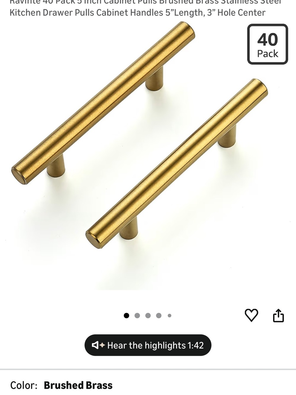 Brushed Gold/Brass T-Bar Cabinet Pull Handle - Modern Hardware - Picture 8 of 8